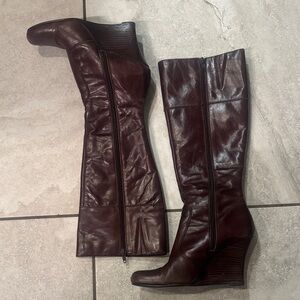 Aldo Dark Brown Leather Bukrim Wedge Knee
High Boots - 38 / 7.5